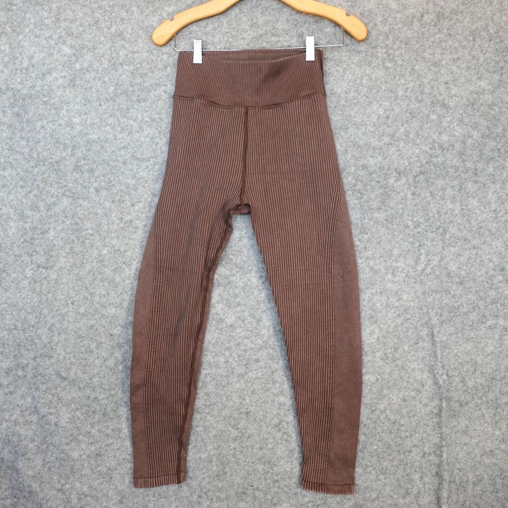Mocha Brown Ribbed Leggings Womens XS High Waist Performance 7/8 Tight 11.5x24